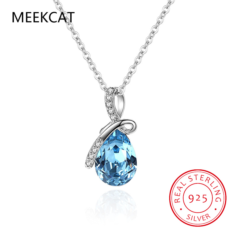 Crystal Choker Necklace - Armut Kesim Doğal Mavi Topaz 925